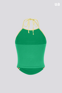 Top Verão Esportivo Com Padrão De Letras Contraste De Cores Plissado Com Gola Halter
