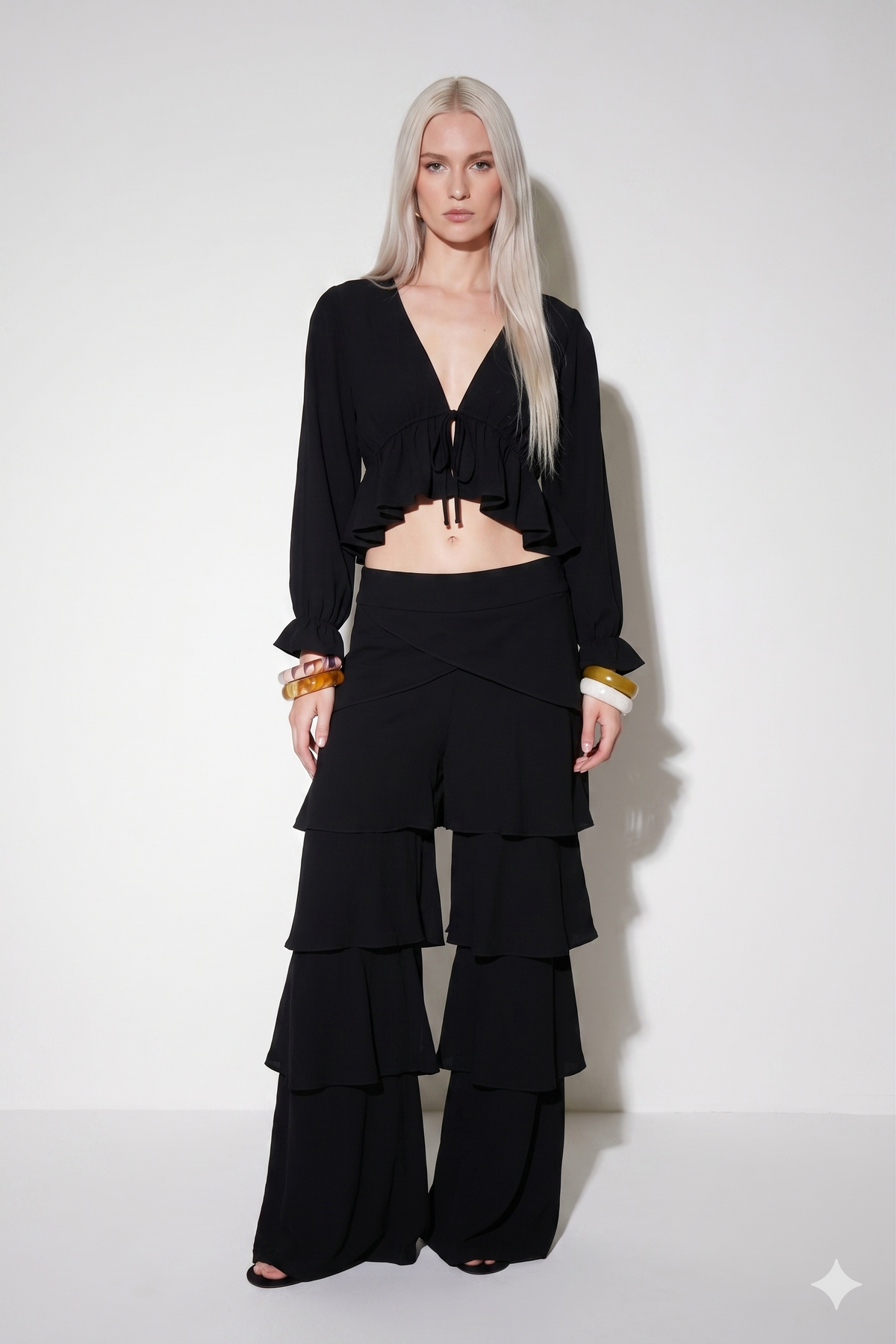 Black Ruffle Flow Pants