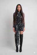 Grey Leopard Mesh Tie-Front Dress